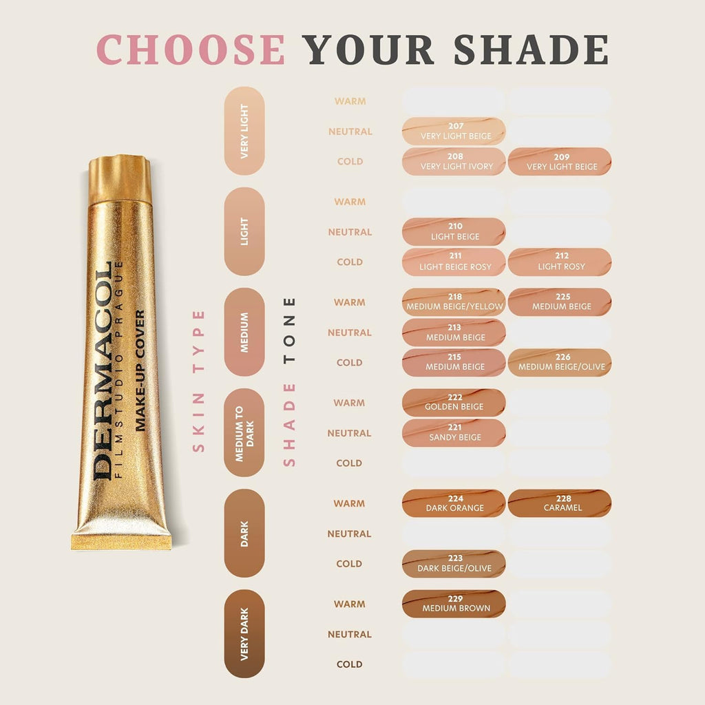 Dermacol Full Coverage Tattoo Cover Matte Foundation SPF 30, 1.1 oz, No.208 | Tattoo cover up makeup Long-lasting for oily skin; covers acne, scars & under-eye bags; hypoallergenic