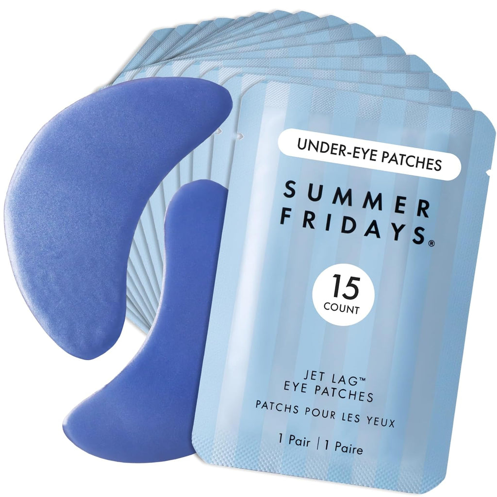 Summer Fridays Jet Lag Hydrating Eye Patches - De-puffing Hydrogel Under Eye Masks with Hyaluronic Acid, Caffeine + Peptides - Soothing + Refreshing At-Home + Travel Skin Care (15 Pairs)