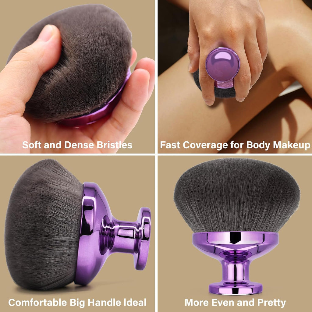 Extra Large Body Makeup Brush For Self Tanner, Leg Makeup &Bronzer Blend,4inch Wide-headed Kabuki Brush Provides More Even &Pretty Application, Sunscreen Face& Back Makeup Brush, Wet&Dry Use- Purple