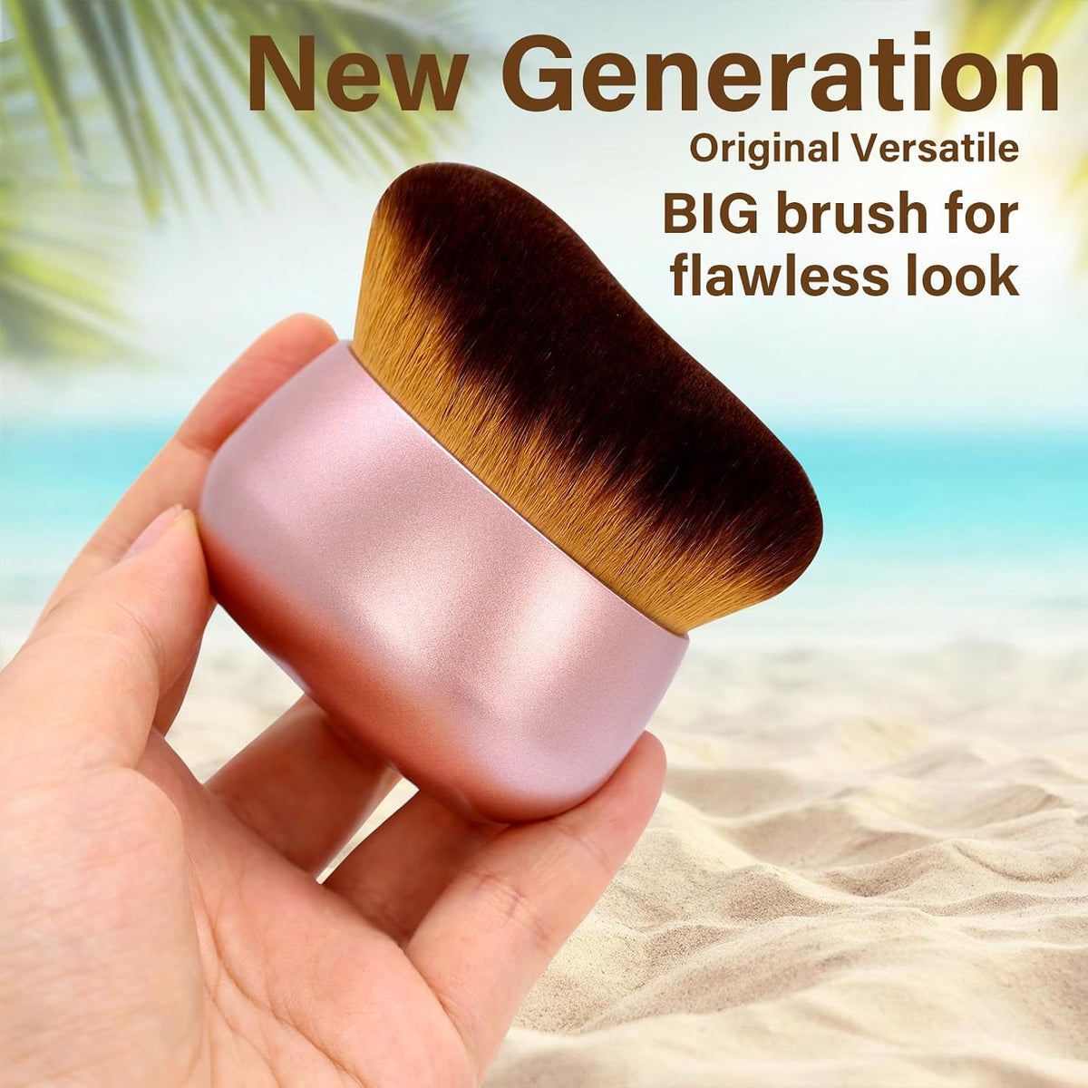 Extra Large Body Makeup Brush For Self Tanner, Leg Makeup &Bronzer Blend,75 mm Wide-headed Kabuki Brush Provides More Even &Pretty Application, Oval Face&Back Makeup Brush, Wet&Dry Use- Pink Rose Gold