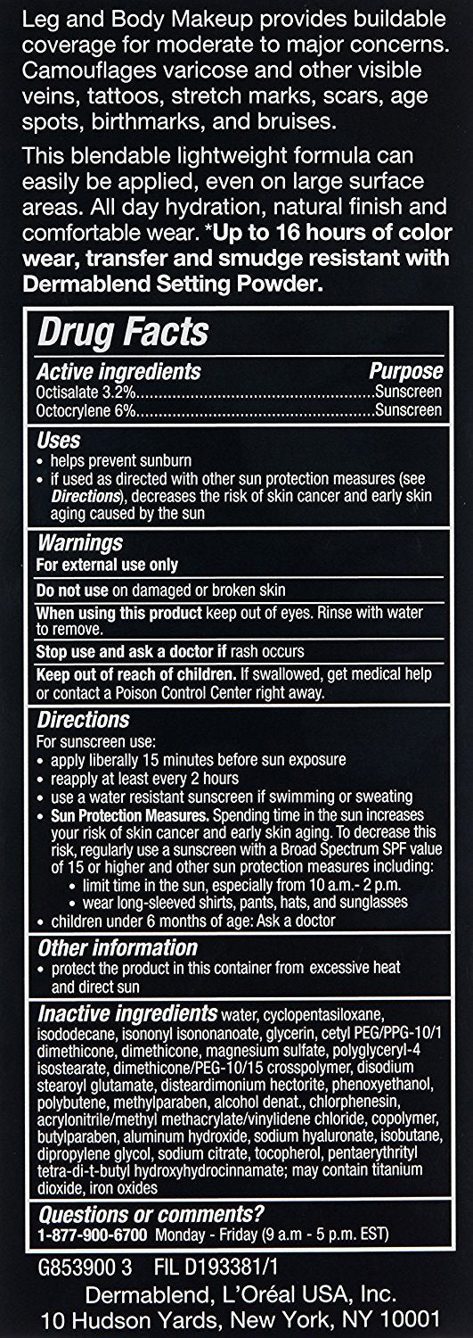 Dermablend Leg & Body Makeup Foundation SPF 25, 10N, 3.4 fl oz